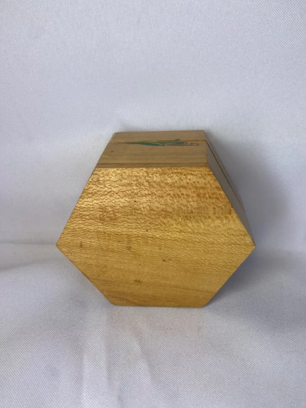 Vintage Polygon Shaped Wooden Trinket Box Painted Lacquer Floral Folk Art  1970s